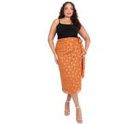 Lovedrobe Women’s Orange Wrap Midi Skirt Foil Print Tie Waist Summer Skirt Elegant High Waist Lightweight Holiday