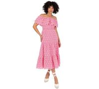 Lovedrobe Women’s Pink Off Shoulder Midaxi Dress Shirred Bodice Ruffle Bardot A-Line Tiered Summer Dress Floral Print Holiday Size 8