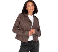 Lovedrobe Women's Biker Jacket Ladies Soft Faux Leather PU Studded Collar Distressed Long Sleeve Zip Pockets Casual Coat, Brown 18