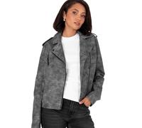Lovedrobe Women's Biker Jacket Ladies Soft Faux Leather PU Studded Collar Distressed Long Sleeve Zip Pockets Casual Coat, Black 26