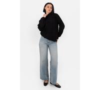 Lovedrobe Women's Jumper Ladies Cable Knit Sweater High Neck Long Balloon Sleeve Floral Appliqué Elasticated Waist Cuffs Knitwear, Black 24-26