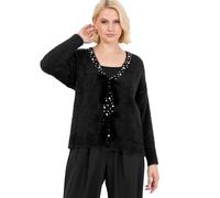 Lovedrobe Women's Cardigan Ladies Long Sleeve Pearl Embellished Velvet Bow Knitwear Smart Casual Office Wear Popper Buttons, Black 40-42, Black, 14-16'
