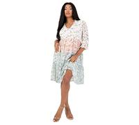 Womens Midi Dress Ladies Long Sleeve Lightweight Boho Floral Print Embroidered Cut-Out Pom Pom Detail V Neckline Floral Size 20