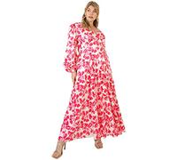 Womens Dress for Plus Size Ladies V Neckline Maxi Long Sleeve Length Tie Belt Bishop Flower Pattern for Office Party Pink Size 26