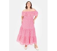 Lovedrobe Women's Embroidered Bardot Neck Midi Dress in Pink | Size: 16 Lovedrobe Pink 16