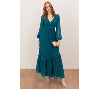Lovedrobe Women's Floral Burnout Asymmetric Split Hem Tie Back Maxi Dress in Teal | Size: 16 Lovedrobe Teal 16