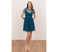 Lovedrobe Women's Floral Lace Short Sleeve Mini Dress in Teal | Size: 14 Lovedrobe Teal 14