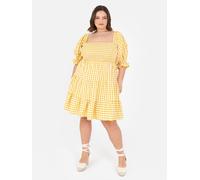 Lovedrobe Women's Gingham Milkmaid Puff Sleeve Mini Dress in Yellow | Size: 26 Lovedrobe Yellow 26
