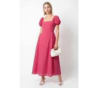 Lovedrobe Women's Gingham Square Neck Short Sleeve Midaxi Dress in Bright Pink | Size: 14 Lovedrobe Bright Pink 14