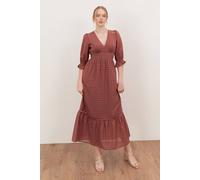 Lovedrobe Women's Gingham V Neck Midaxi Dress in Terracotta | Size: 14 Lovedrobe Terracotta 14
