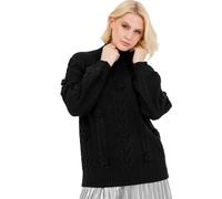 Lovedrobe Women's Jumper Ladies Cable Knit Sweater High Neck Long Balloon Sleeve Floral Appliqué Elasticated Waist Cuffs Knitwear, Black 16-18