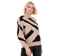 Lovedrobe Women's Jumper Ladies High Neck Long Balloon Sleeve Sweater Geometric Jacquard Button Detail Casual Knitwear Pullover, Camel 24-26