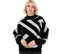 Lovedrobe Women's Jumper Ladies High Neck Long Balloon Sleeve Sweater Geometric Jacquard Button Detail Casual Knitwear Pullover, Black 16-18