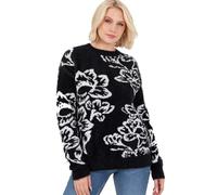 Lovedrobe Women's Jumper Ladies Sweater Round Crew Neck Long Sleeve Floral Jacquard Elasticated Stretchy Casual Pullover Knitwear, Black 8-10