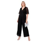 Lovedrobe Women's Jumpsuit Ladies V-neck Short Flutter Sleeve Waist Tie Clipped Spot Chiffon Evening Party Occasion Cocktail, Black 22