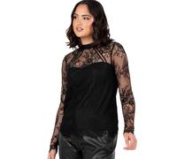 Lovedrobe Women's Lace Top Ladies' Blouse High Neck Long Sleeve Sheer Scalloped Smart-Casual Office Wear Occasion Party Going Out, Black 18