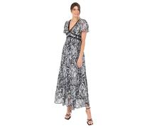 Lovedrobe Women's Ladies Maxi Dress Short Angel Sleeve V-Neckline Animal Print Empire A-line Casual Wedding Guest Occasion Grey 18