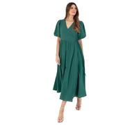 Lovedrobe Women's Ladies Maxi Dress Short Puff Sleeves V-Neckline Wrap Waist Tie A-line Evening Occasion Summer Wedding Guest Green 20
