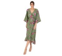 Lovedrobe Women's Ladies Maxi Dress V-Neck Kimono Half Sleeve Wrap Front High-Low Hem Floral Print Waist Tie A-line Summer Green 16