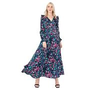 Lovedrobe Women's Ladies Maxi Dress V-Neckline Puffed Long Sleeve Frill A-line Wedding Guest Prom Party Evening Occasion Cocktail, Black, 22