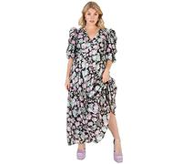 Womens Ladies Maxi Summer Dress for Plus Size Curve 3/4 Sleeve Puffed V Neck High Empire Waist Long for Summer Party Black Size 20