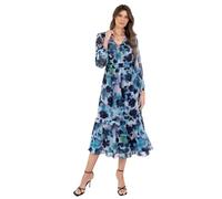 Lovedrobe Women's Ladies Midaxi Dress Long Balloon Sleeve V-Neck Tiered Ruffle Abstract Floral Print A-line Elasticated Waist Blue 18