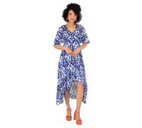 Lovedrobe Women's Ladies Midaxi Dress V-Neck Cape Sleeve Abstract Floral Print Ruffle Hi Low Hem Wrap Belted A-line, Blue 16