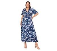 Lovedrobe Women's Ladies Midaxi Dress V-Neck Puff Short Sleeve Wrap Empire A-line Animal Print Wedding Guest Occasion Evening Prom Navy Blue 26