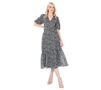 Lovedrobe Women's Ladies Midaxi Dress V-Neck Puff Short Sleeve Wrap Empire A-line Animal Print Wedding Guest Occasion Evening Prom, Black, 20