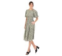 Lovedrobe Women's Ladies Midi Dress Round Neck Short Puff Sleeves Crossover Elasticated Waistband Leaf Print A-line Casual Green 16