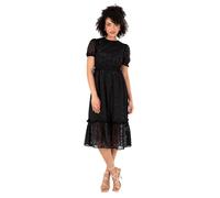 Lovedrobe Women's Ladies Midi Dress Round Neckline Short Puff Sleeve Tiered Hem Ruffle Animal Print A-line Casual Occasion, Black 16