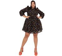 Lovedrobe Womens Ladies Mini Dress Plus Size with Pockets Polka Dot Keyhole Back Smock Long Sleeve Bow Tie Short Curve Organza Size 16 Black