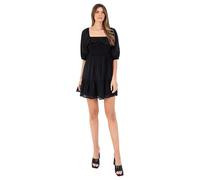 Lovedrobe Women's Ladies Mini Dress Square Neckline Short Puff Sleeve Fit and Flare Skater A-line Casual Shirred Waist Smock Black 14