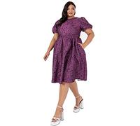 Lovedrobe Womens Ladies Plus Size Dress Curve Skater Midi Back Keyhole Short Sleeves Floral Flowers Crew Neck High Waist A-line Size 22
