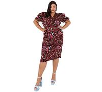 Lovedrobe Women's Ladies Plus Size Dress V Neck Short Sleeve Puffed Faux Wrap Leopard Animal Print Red A-line Curve