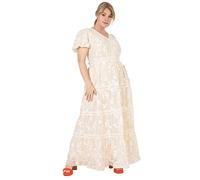 Lovedrobe Women's Ladies Plus Size Summer Dress Curve Puffed Short Sleeve Maxi V-Neckline Flowers Floral Lace Cocktail A-Line, Cream, 16