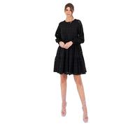 Lovedrobe Women's Ladies Smock Dress Knee-Length Round Neck Long Puff Sleeve Broderie Anglaise Smock Shift Cotton Casual Black 20