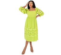 Lovedrobe Women's Ladies Womens Summer Plus Size Curve Midi Square Neck Lace 3/4 Sleeve Everyday Beach Casual Dress, Lime Green, 20 UK