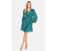Lovedrobe Women's Long Sleeve V Neck Mini Dress in Green | Size: 14 Lovedrobe Green 14
