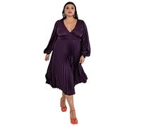 Lovedrobe Women's Lovedrobe Pleated Midaxi Ladies Evening Gown V Neckline Back Keyhole Long Sleeve Bishop Satin Dress, Purple, 24 UK