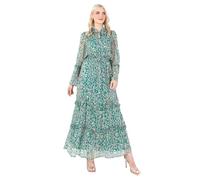 Lovedrobe Women's Maxi Dress Ladies High Neck Long Sleeve Animal Print Ruffle Empire A-line for Wedding Guest Evening Occasion, Green, 12