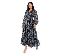 Lovedrobe Women's Maxi Dress Ladies V-Neck Long Balloon Sleeve Floral Print Ruffle Frill Keyhole Back A-line Evening Occasion, Black 22