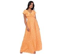 Lovedrobe Women's Maxi Dress Ladies V-Neck Ruffle Flutter Sleeve A-line Floral Burnout Elasticated Empire Waist Boho Keyhole, Orange 10