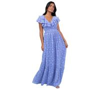 Lovedrobe Women's Maxi Dress Ladies V-Neck Ruffle Flutter Sleeve A-line Floral Burnout Elasticated Empire Waist Boho Keyhole, Blue 26