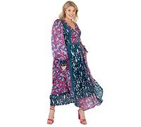 Lovedrobe Womens Maxi Plus Size Dress for Ladies Long Sleeve Flower Pattern V Neckline Back Lace Cuffs for Summer Office Party Blue Pink Size 22