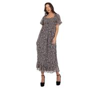 Lovedrobe Women's Midaxi Dress Ladies Animal Print Square Neck Short Puff Sleeves Tie Back A-line Shirred Waist Smart Casual, Beige, 18