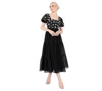 Lovedrobe Women's Midaxi Dress Ladies Animal Sequin Embellished Short Puff Sleeve Square Neck A-line for Evening Party Cocktail, Black, 20