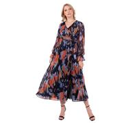 Lovedrobe Women's Midaxi Dress Ladies Ankle-Length Long Sleeve V-Neck Faux-wrap Front Tie Belt Abstract Print A-line Evening Party, Multi 18