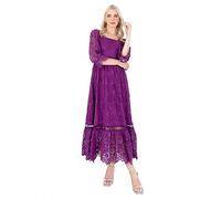 Lovedrobe Women's Midaxi Dress Ladies Lace Square Neckline Long Sleeve High Waist Empire A-Line for Wedding Guest Evening Occasion, Purple, 26