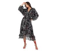 Lovedrobe Women's Midaxi Dress Ladies Long Balloon Sleeve V-Neck Faux Wrap Ruffle Frilly for Wedding Guest Party Occasion Casual, Black, 18